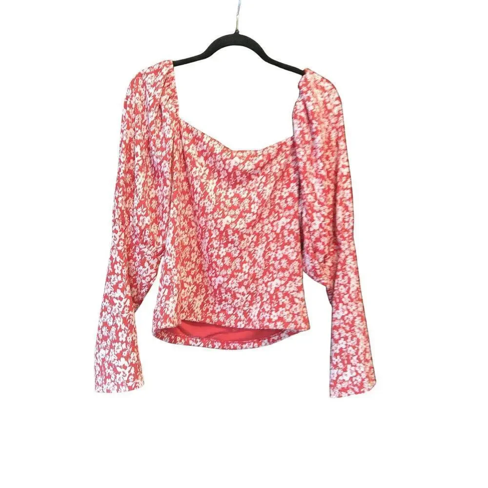 Anthropologie Carmine Red Cropped Juliet Blouse Women's Size Large